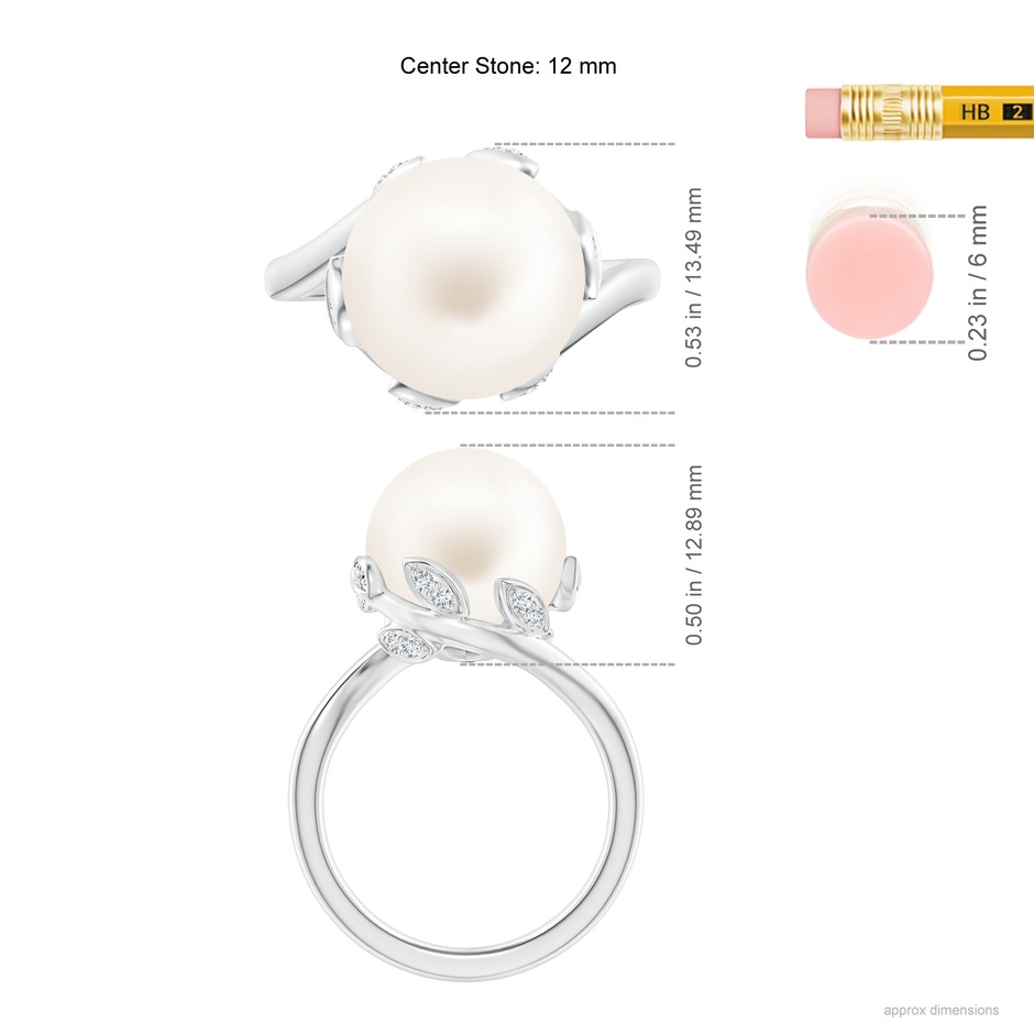 12mm AA Freshwater Pearl Olive Leaf Bypass Ring in White Gold ruler
