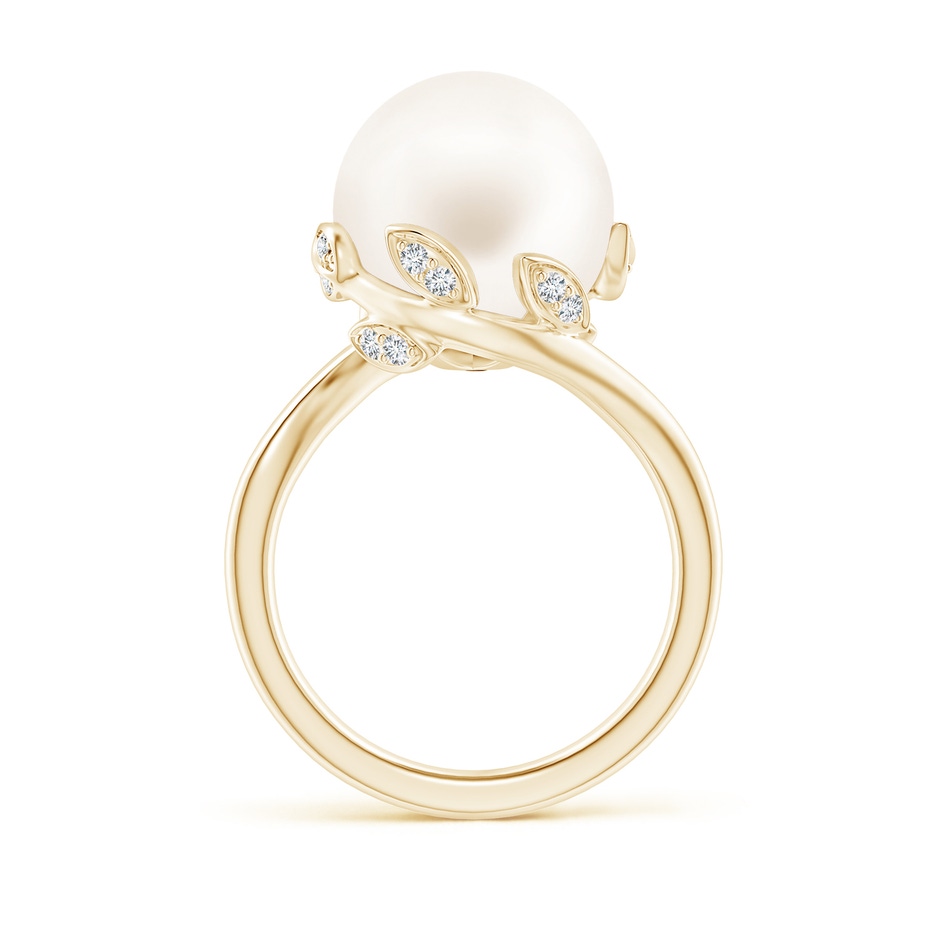 12mm AA Freshwater Pearl Olive Leaf Bypass Ring in Yellow Gold side 1