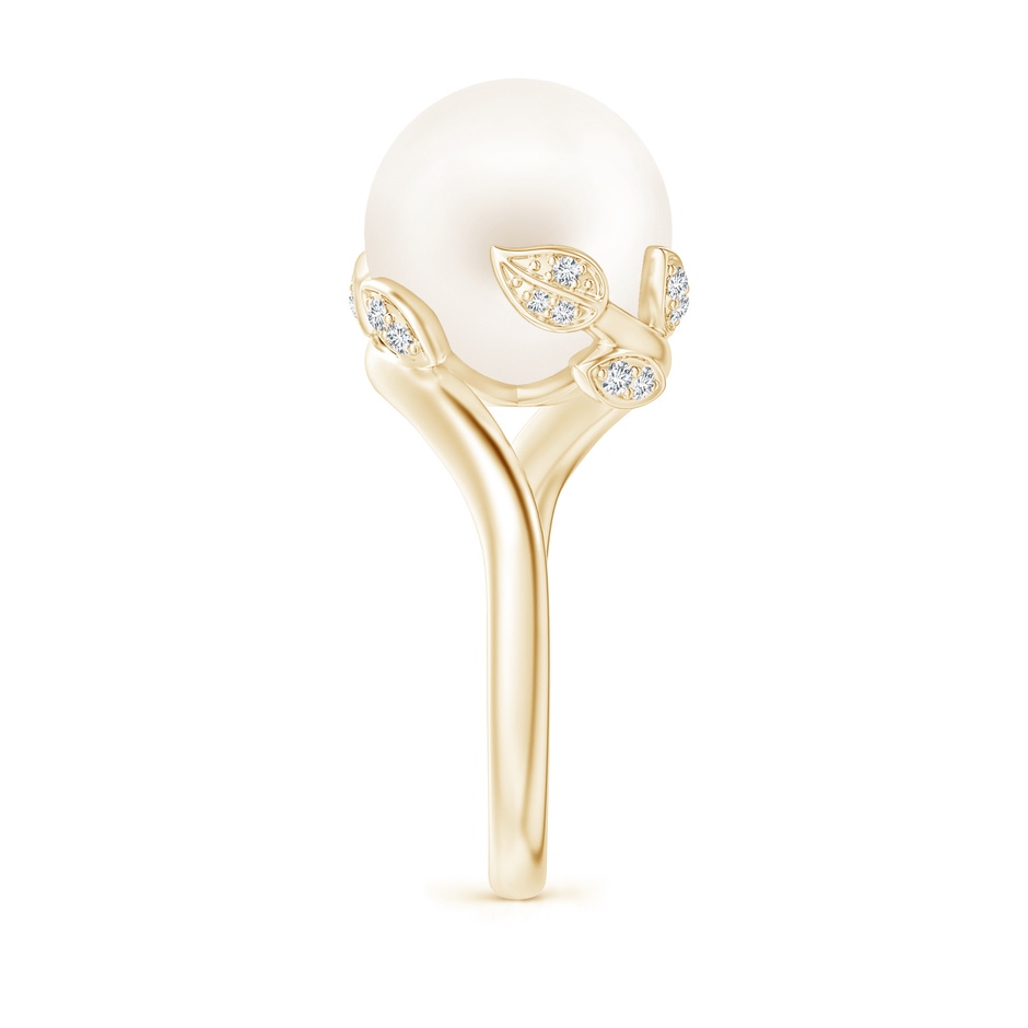 12mm AA Freshwater Pearl Olive Leaf Bypass Ring in Yellow Gold side 2