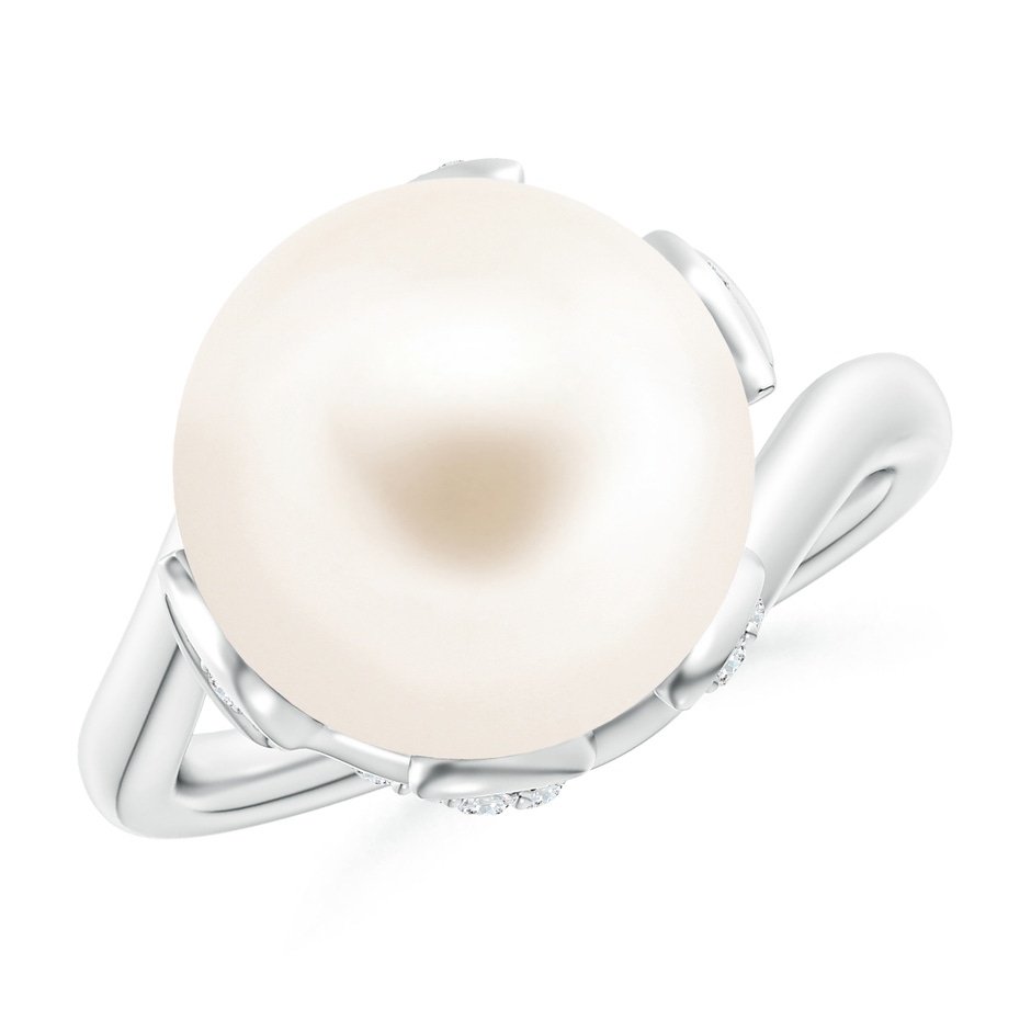 12mm AAA Freshwater Pearl Olive Leaf Bypass Ring in White Gold 