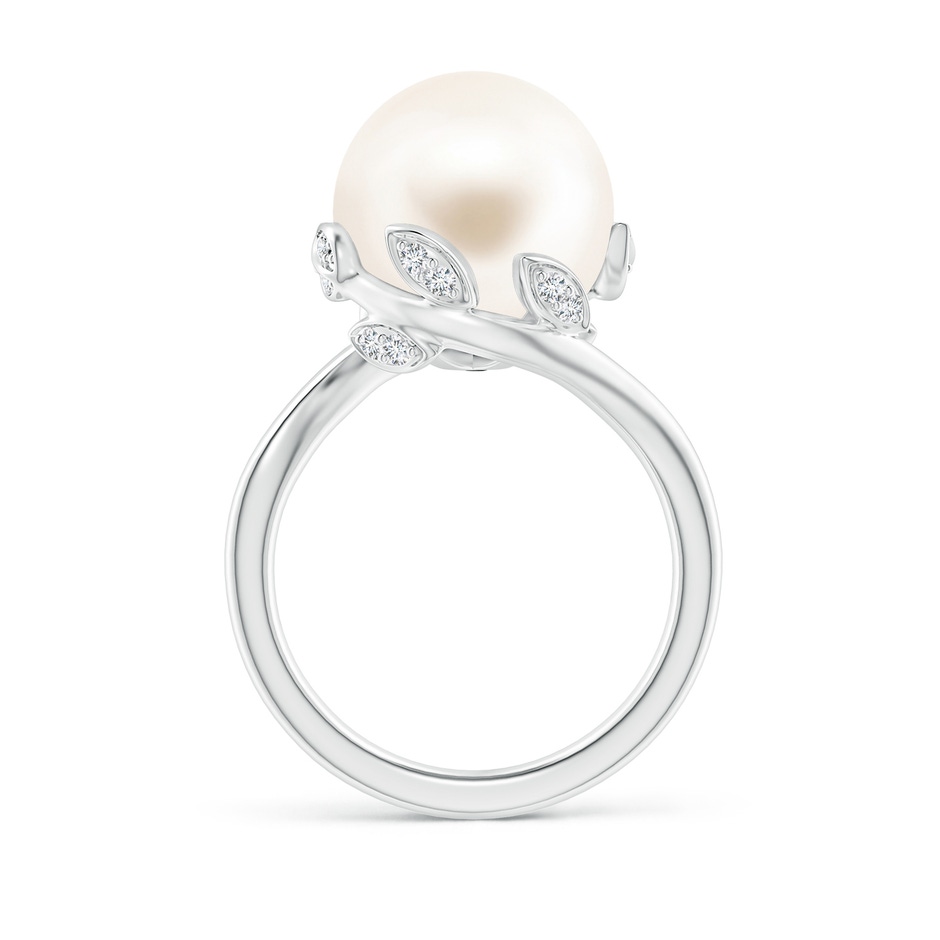 12mm AAA Freshwater Pearl Olive Leaf Bypass Ring in White Gold side 1