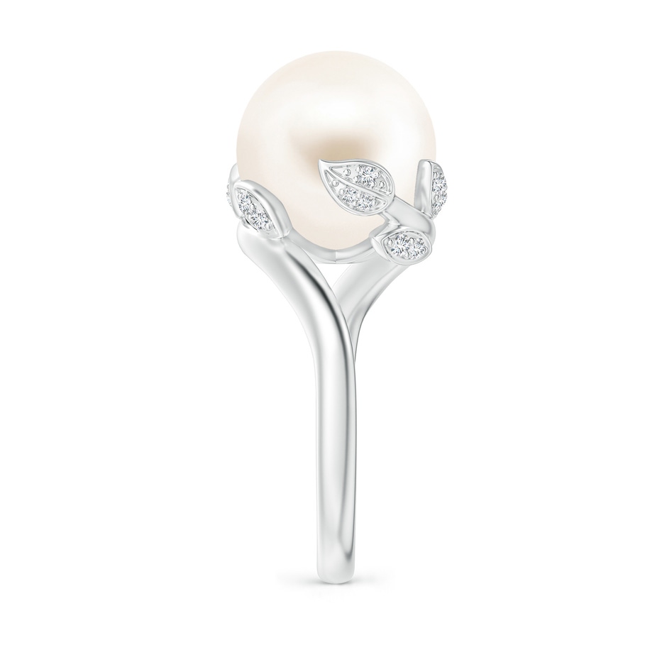 12mm AAA Freshwater Pearl Olive Leaf Bypass Ring in White Gold side 2