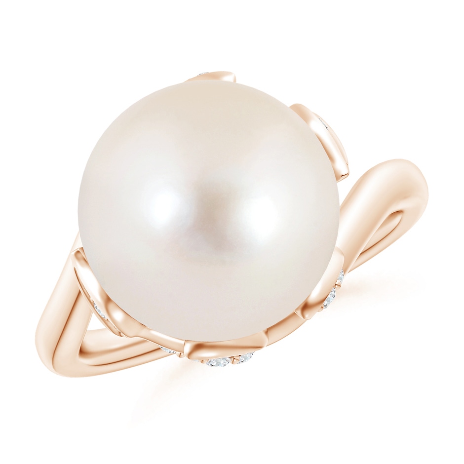 12mm AAAA Freshwater Pearl Olive Leaf Bypass Ring in Rose Gold 