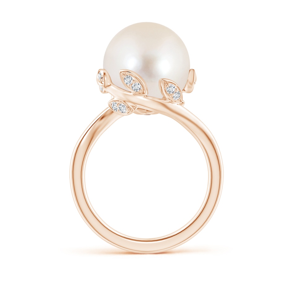 12mm AAAA Freshwater Pearl Olive Leaf Bypass Ring in Rose Gold side 1