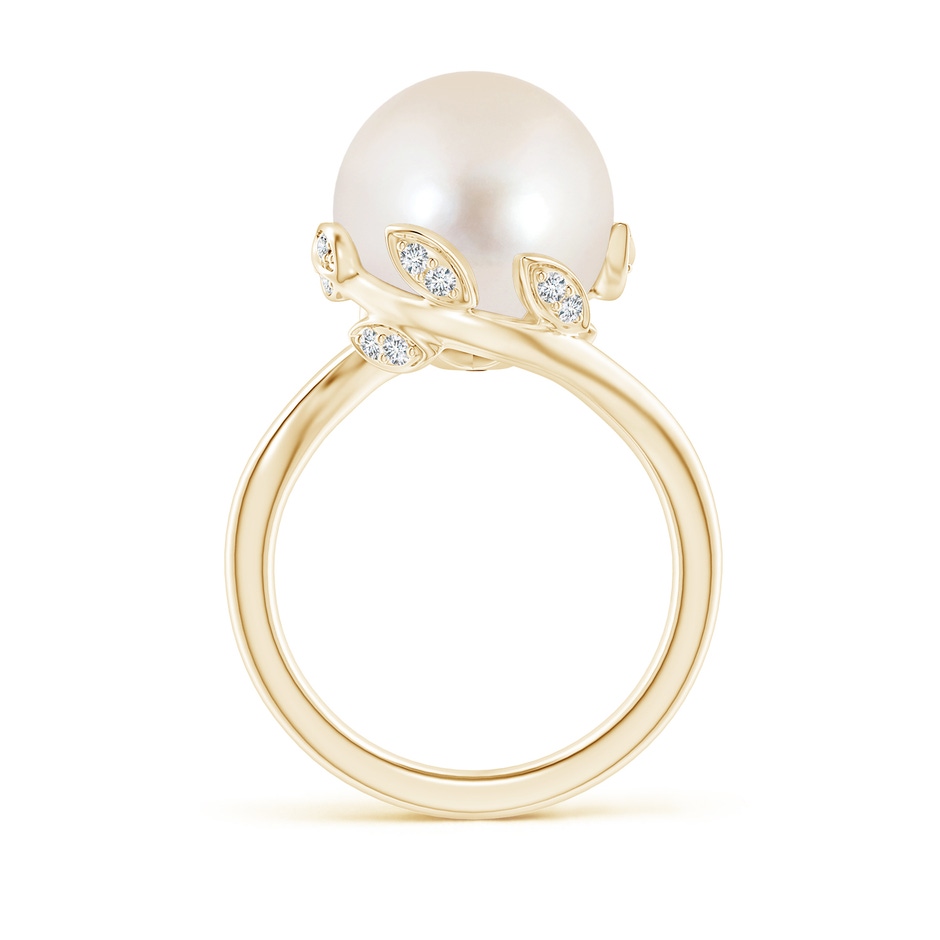 12mm AAAA Freshwater Pearl Olive Leaf Bypass Ring in Yellow Gold side 1