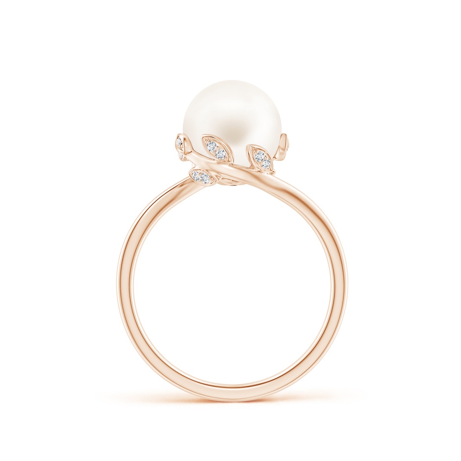 8mm AA Freshwater Pearl Olive Leaf Bypass Ring in Rose Gold side 1