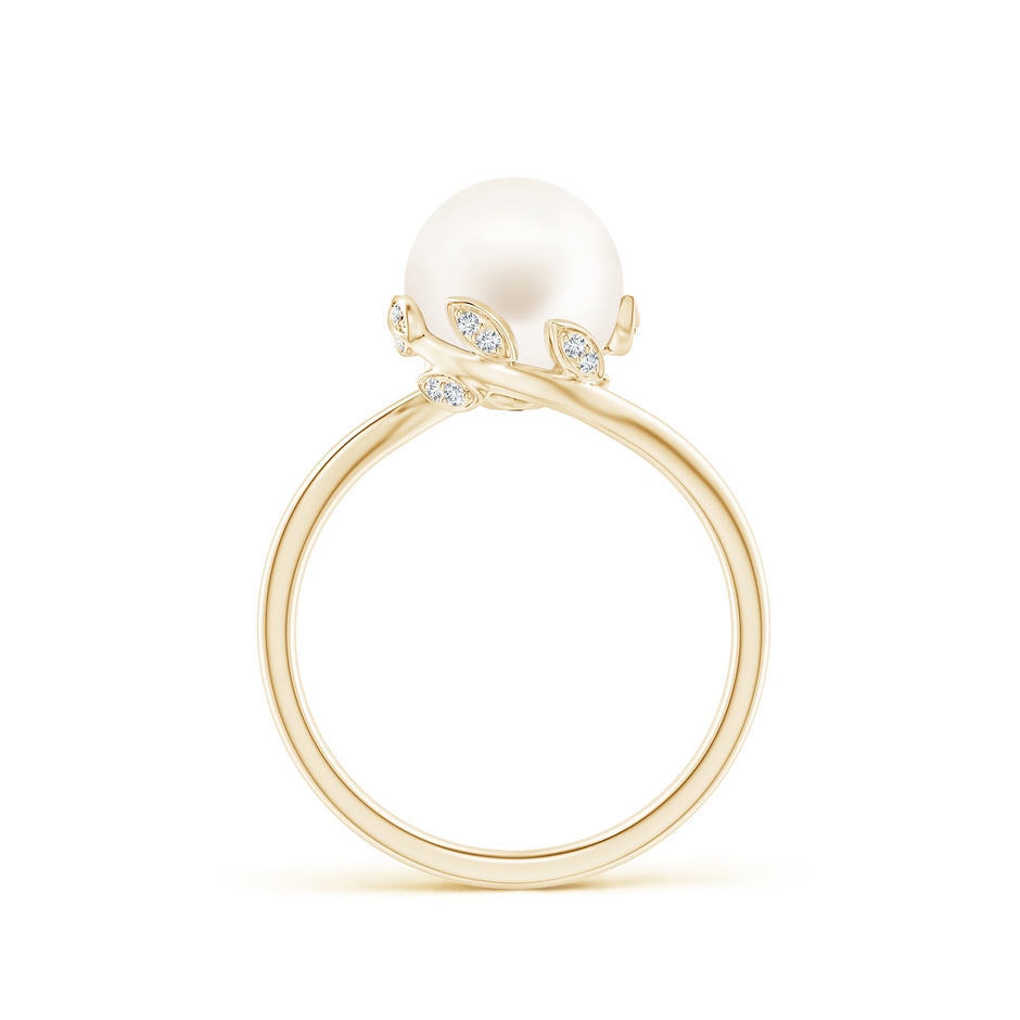 8mm AA Freshwater Pearl Olive Leaf Bypass Ring in Yellow Gold side 1