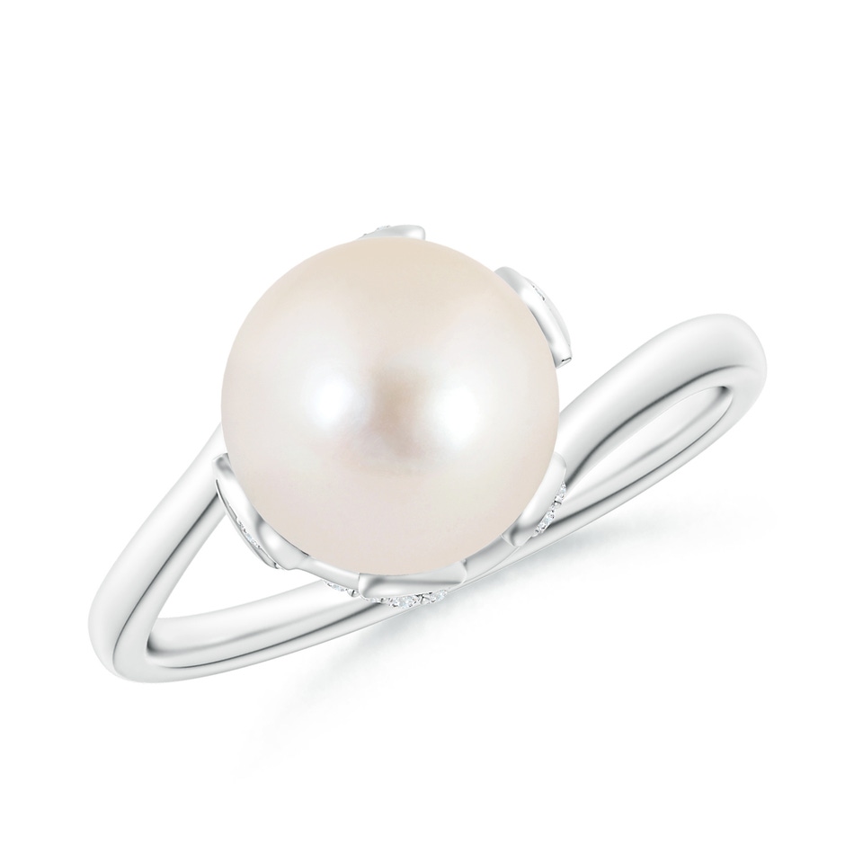 8mm AAAA Freshwater Pearl Olive Leaf Bypass Ring in White Gold 