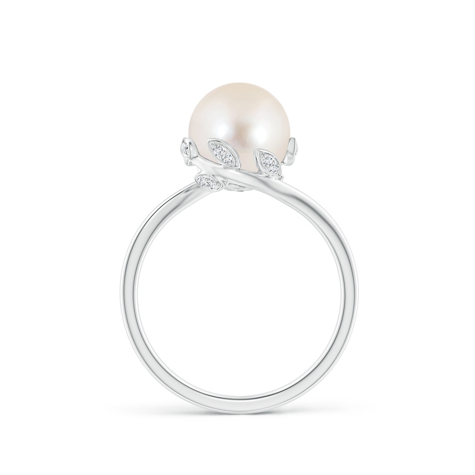8mm AAAA Freshwater Pearl Olive Leaf Bypass Ring in White Gold side 1