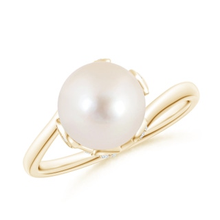 8mm AAAA Freshwater Pearl Olive Leaf Bypass Ring in Yellow Gold