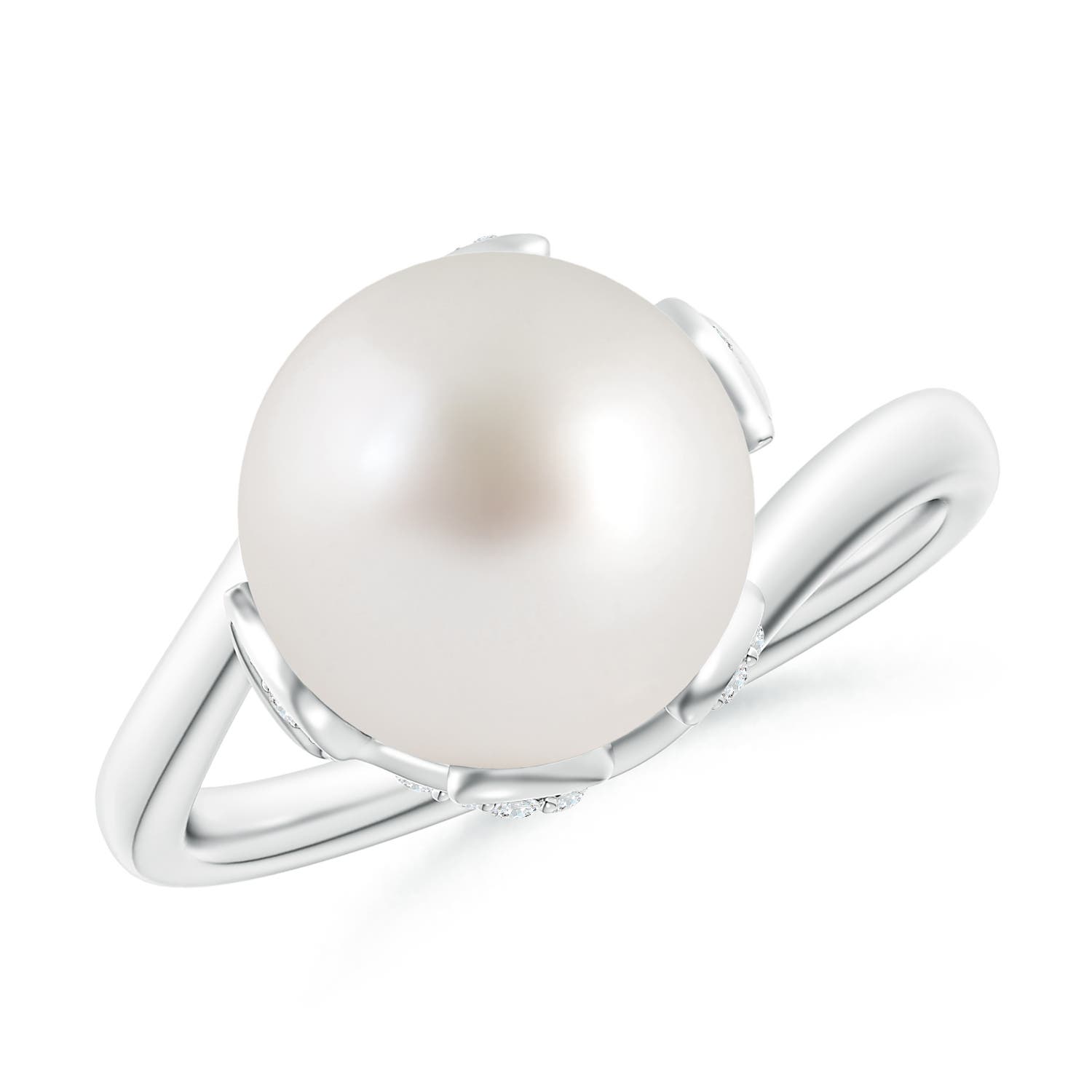 10mm AAA South Sea Pearl Olive Leaf Bypass Ring in White Gold