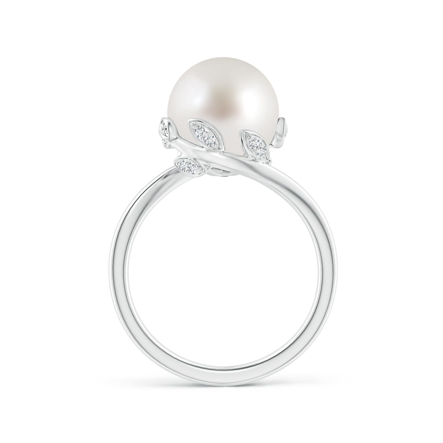 10mm AAA South Sea Pearl Olive Leaf Bypass Ring in White Gold