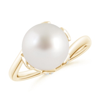10mm AAA South Sea Pearl Olive Leaf Bypass Ring in Yellow Gold