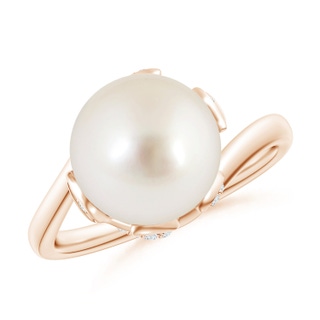 10mm AAAA South Sea Pearl Olive Leaf Bypass Ring in Rose Gold