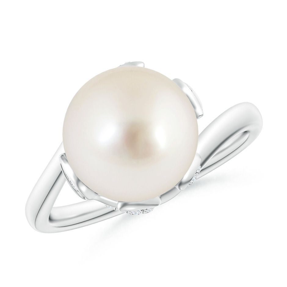 10mm AAAA South Sea Pearl Olive Leaf Bypass Ring in White Gold 