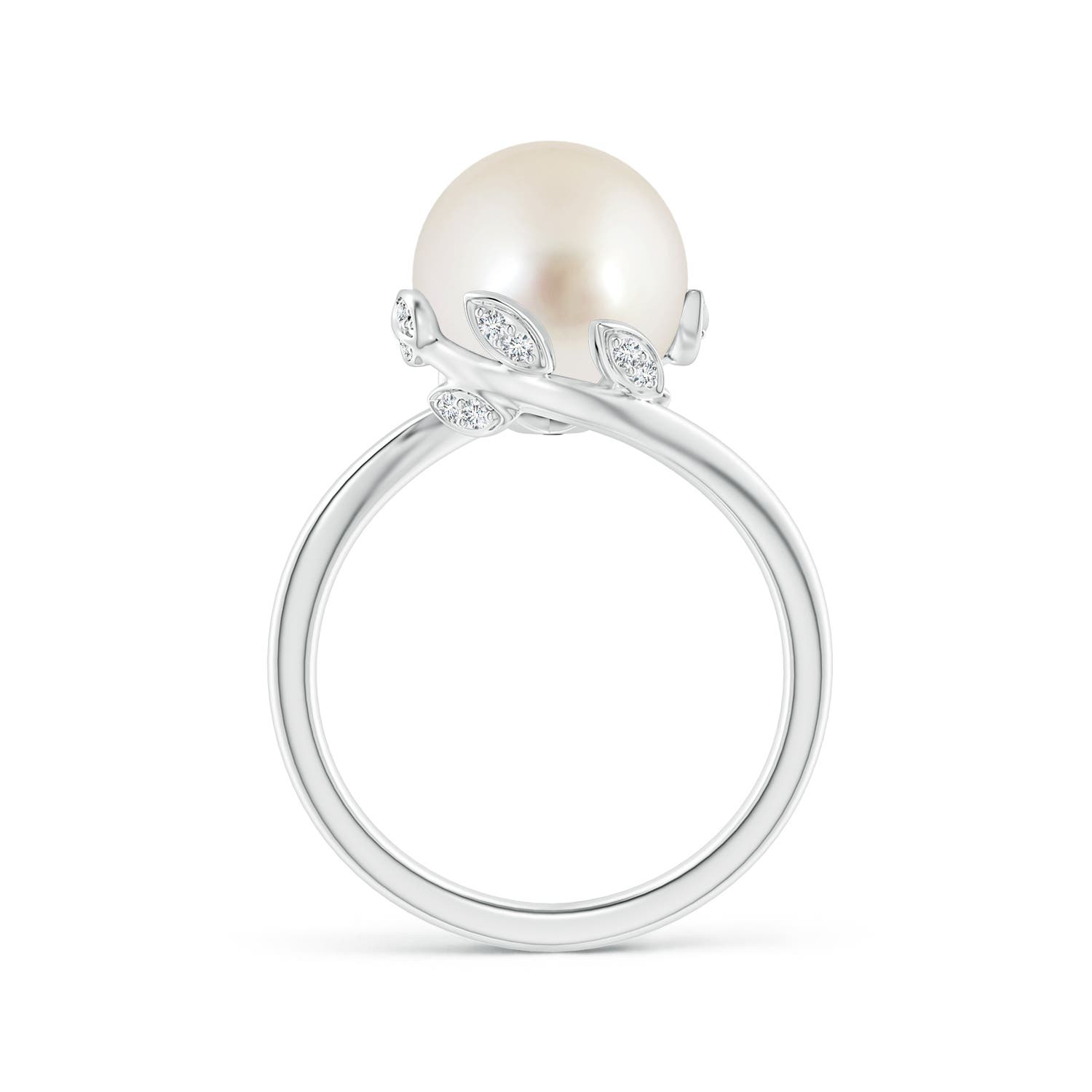 10mm AAAA South Sea Pearl Olive Leaf Bypass Ring in White Gold