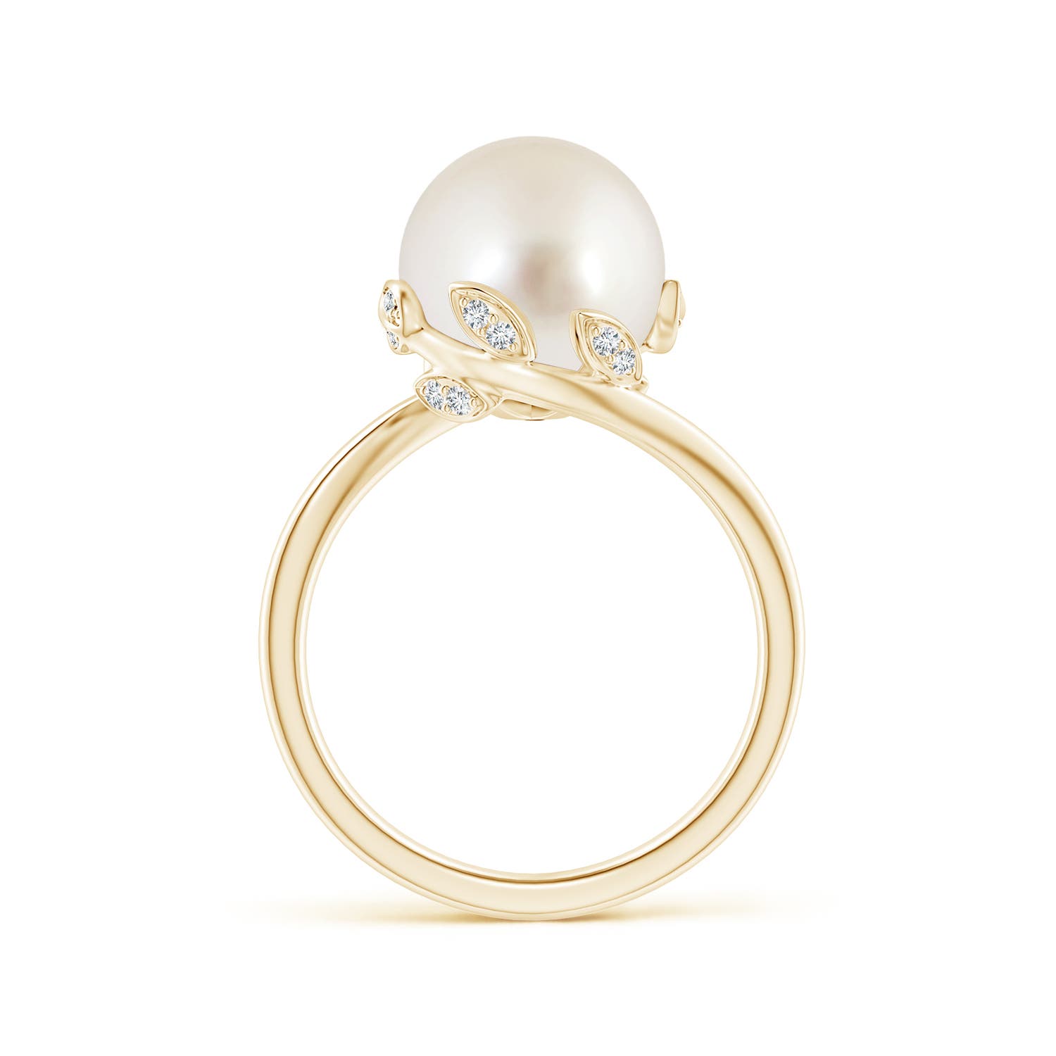 10mm AAAA South Sea Pearl Olive Leaf Bypass Ring in Yellow Gold
