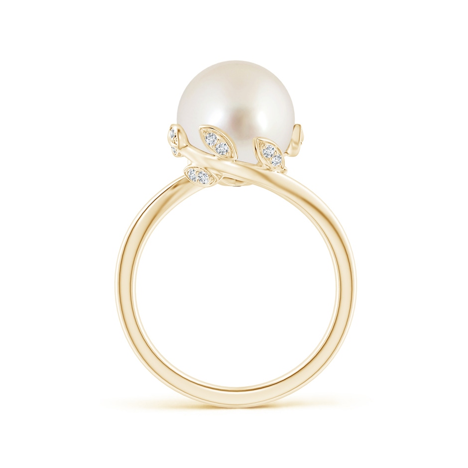 10mm AAAA South Sea Pearl Olive Leaf Bypass Ring in Yellow Gold side 1