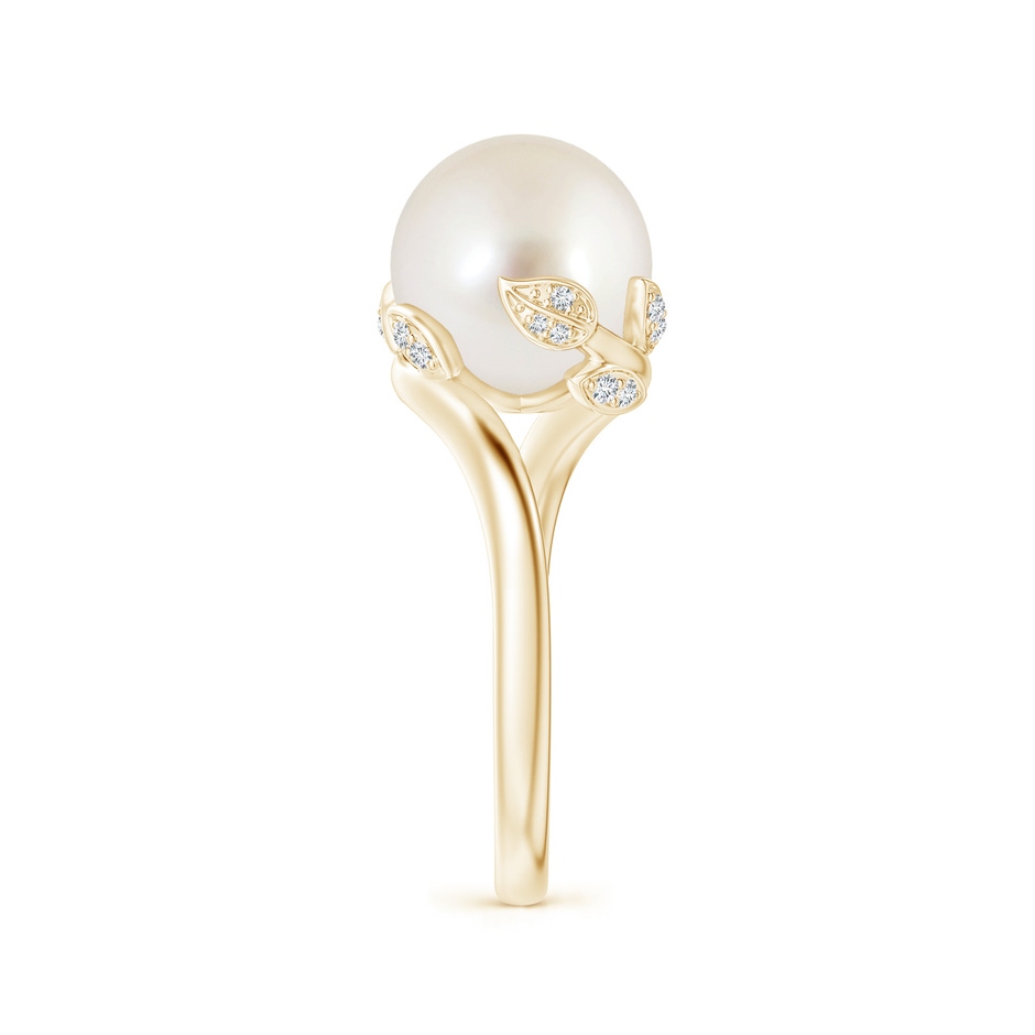 10mm AAAA South Sea Pearl Olive Leaf Bypass Ring in Yellow Gold side 2
