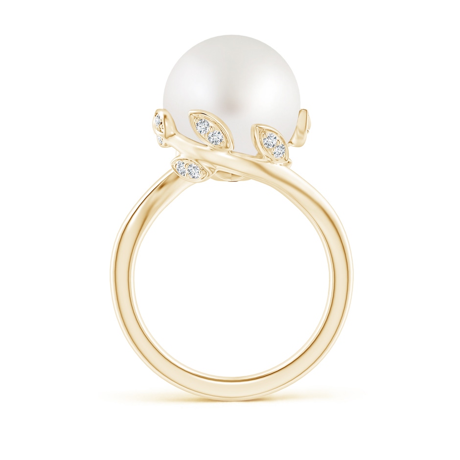 12mm AA South Sea Pearl Olive Leaf Bypass Ring in Yellow Gold side 1