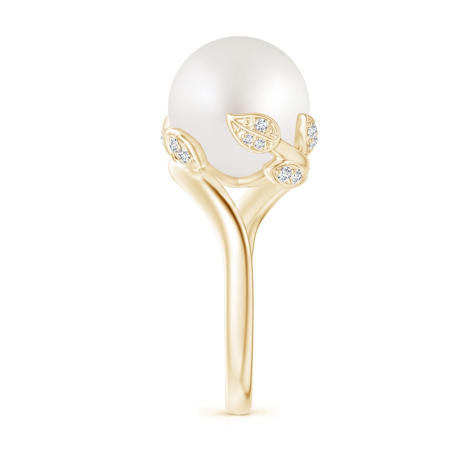 12mm AA South Sea Pearl Olive Leaf Bypass Ring in Yellow Gold side 2