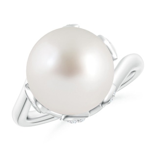 12mm AAA South Sea Pearl Olive Leaf Bypass Ring in White Gold