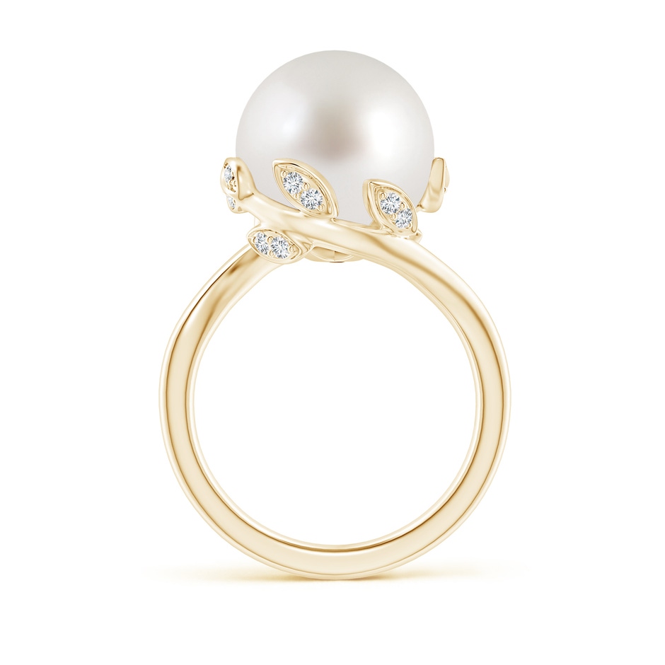 12mm AAA South Sea Pearl Olive Leaf Bypass Ring in Yellow Gold side 1