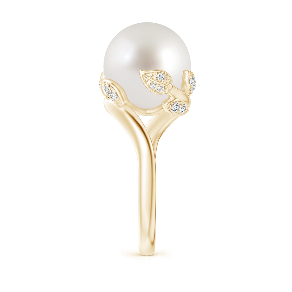 12mm AAA South Sea Pearl Olive Leaf Bypass Ring in Yellow Gold side 2