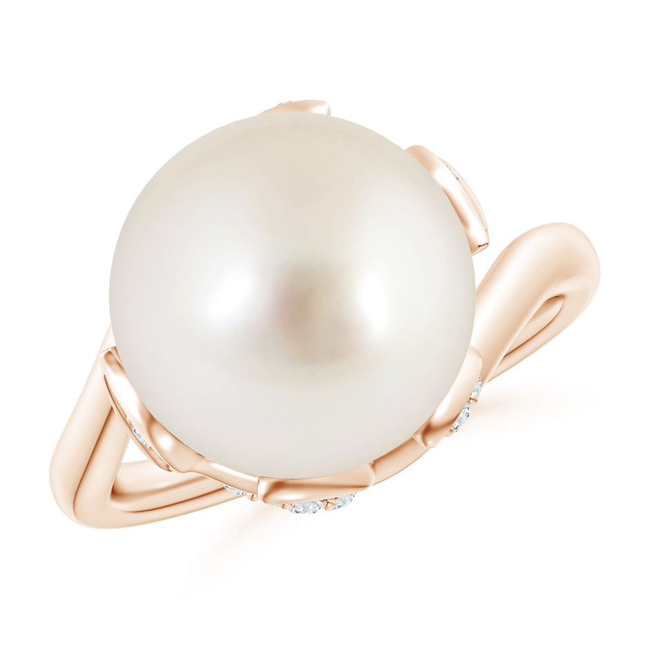 12mm AAAA South Sea Pearl Olive Leaf Bypass Ring in Rose Gold 