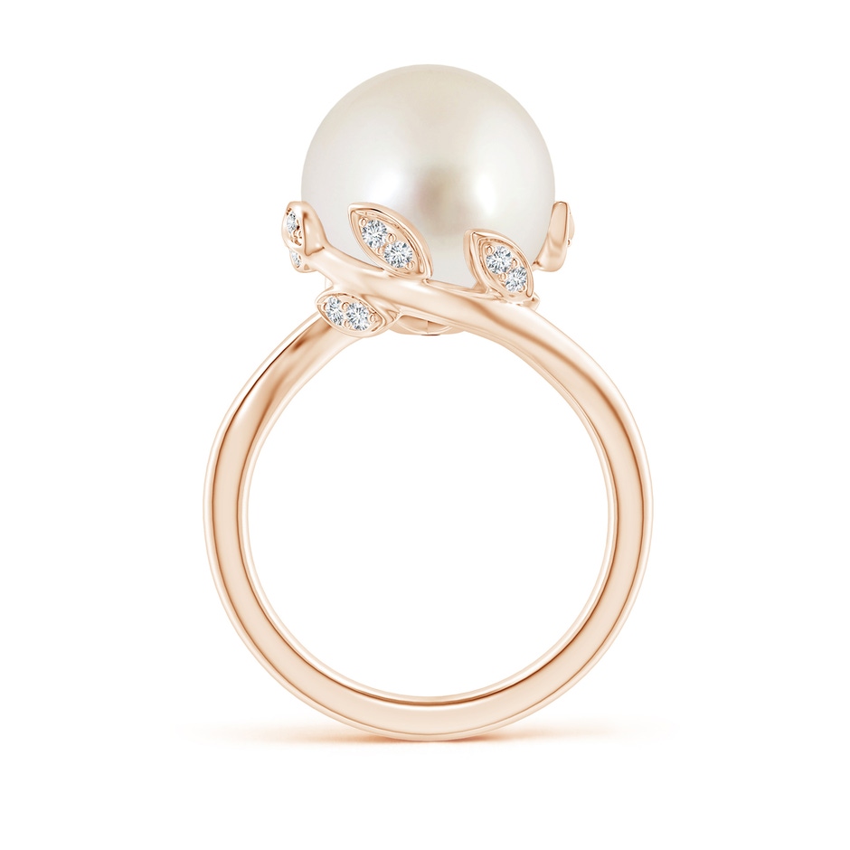 12mm AAAA South Sea Pearl Olive Leaf Bypass Ring in Rose Gold side 1