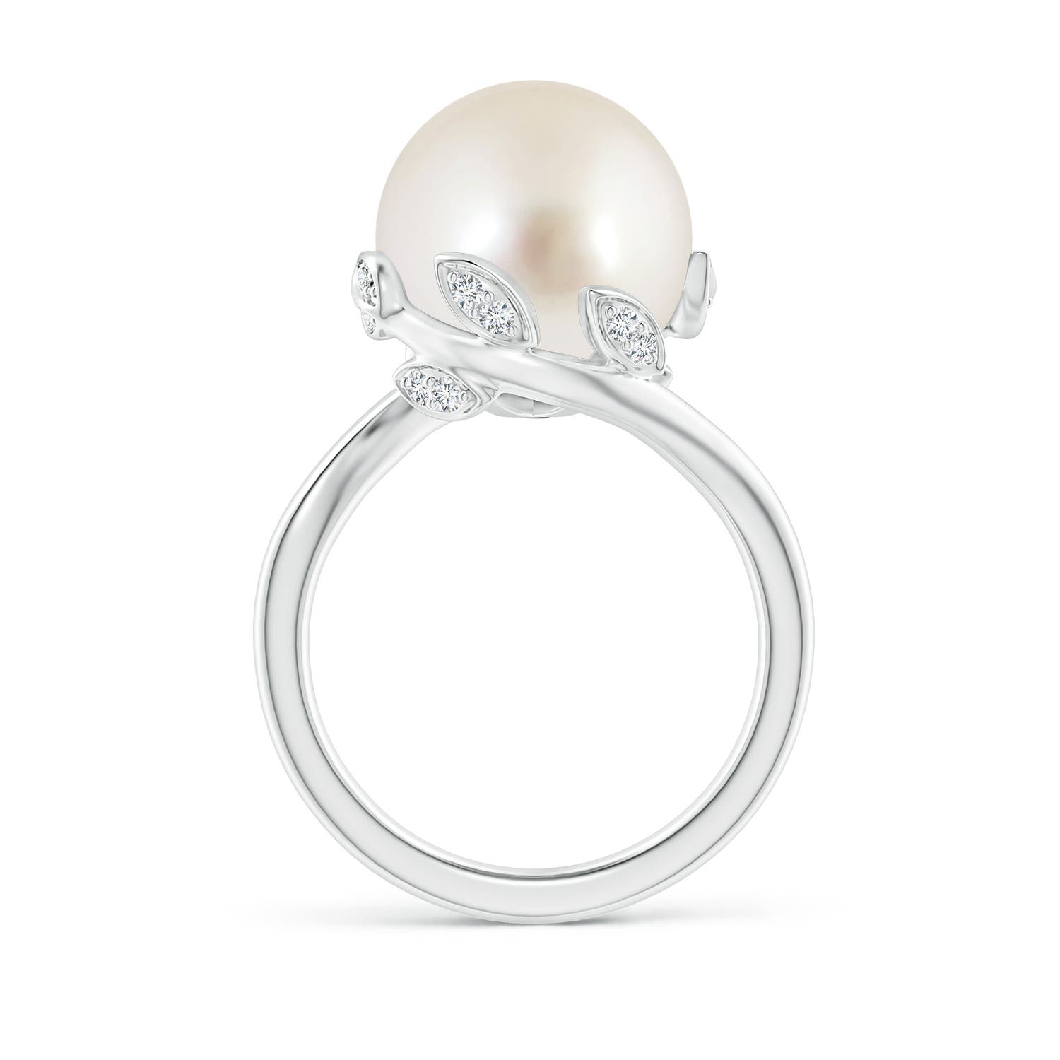 12mm AAAA South Sea Pearl Olive Leaf Bypass Ring in White Gold