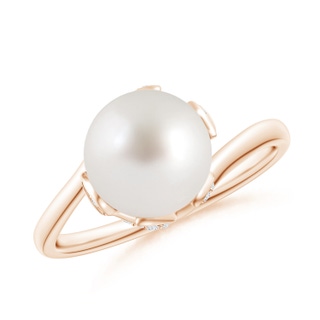 8mm AAA South Sea Pearl Olive Leaf Bypass Ring in Rose Gold