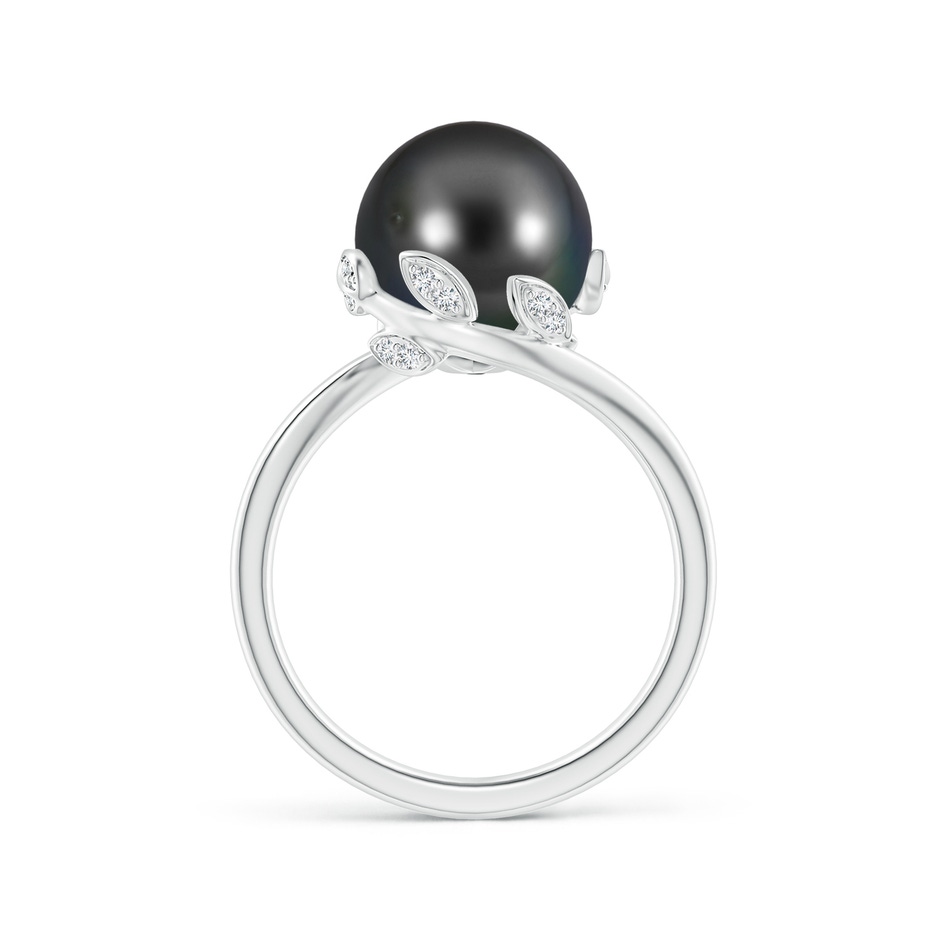 10mm AA Tahitian Pearl Olive Leaf Bypass Ring in White Gold side 1