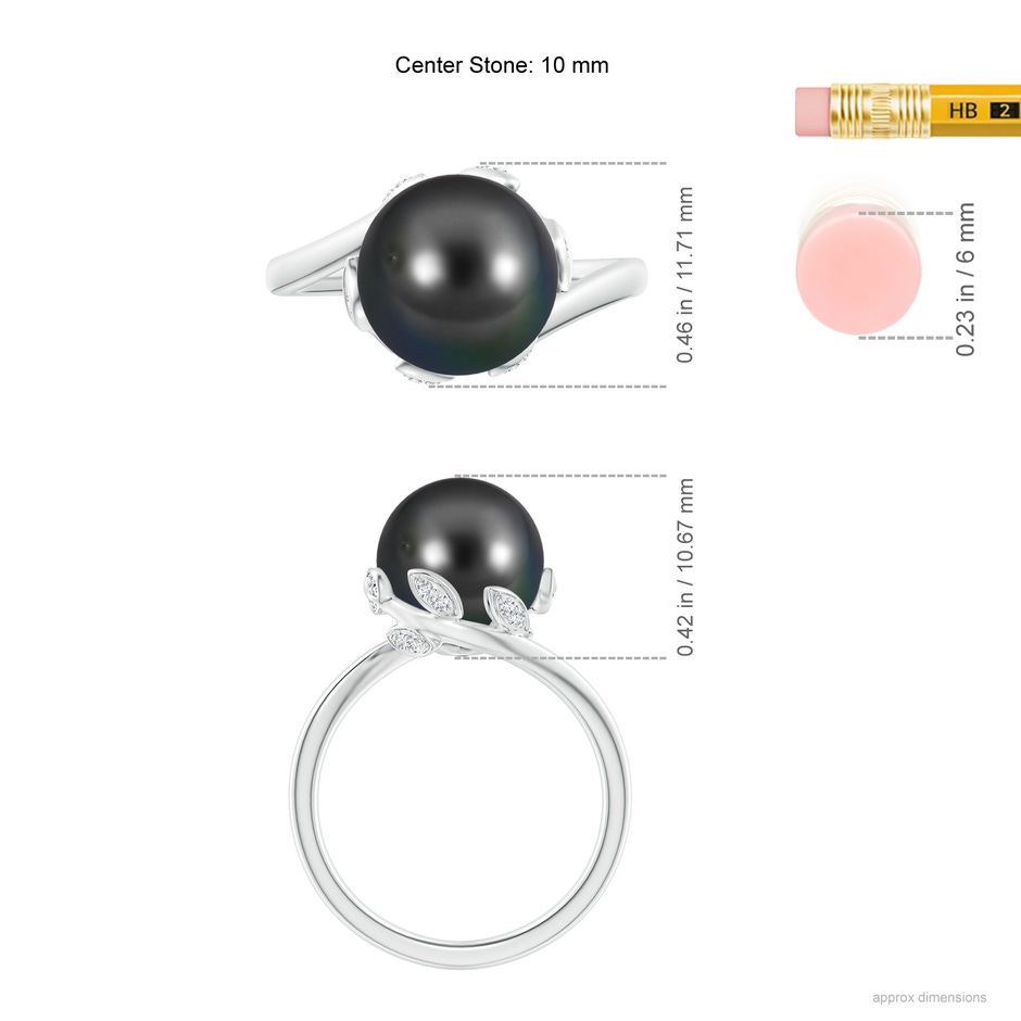 10mm AA Tahitian Pearl Olive Leaf Bypass Ring in White Gold ruler