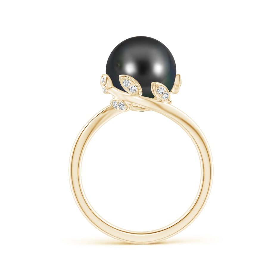 10mm AA Tahitian Pearl Olive Leaf Bypass Ring in Yellow Gold side 1