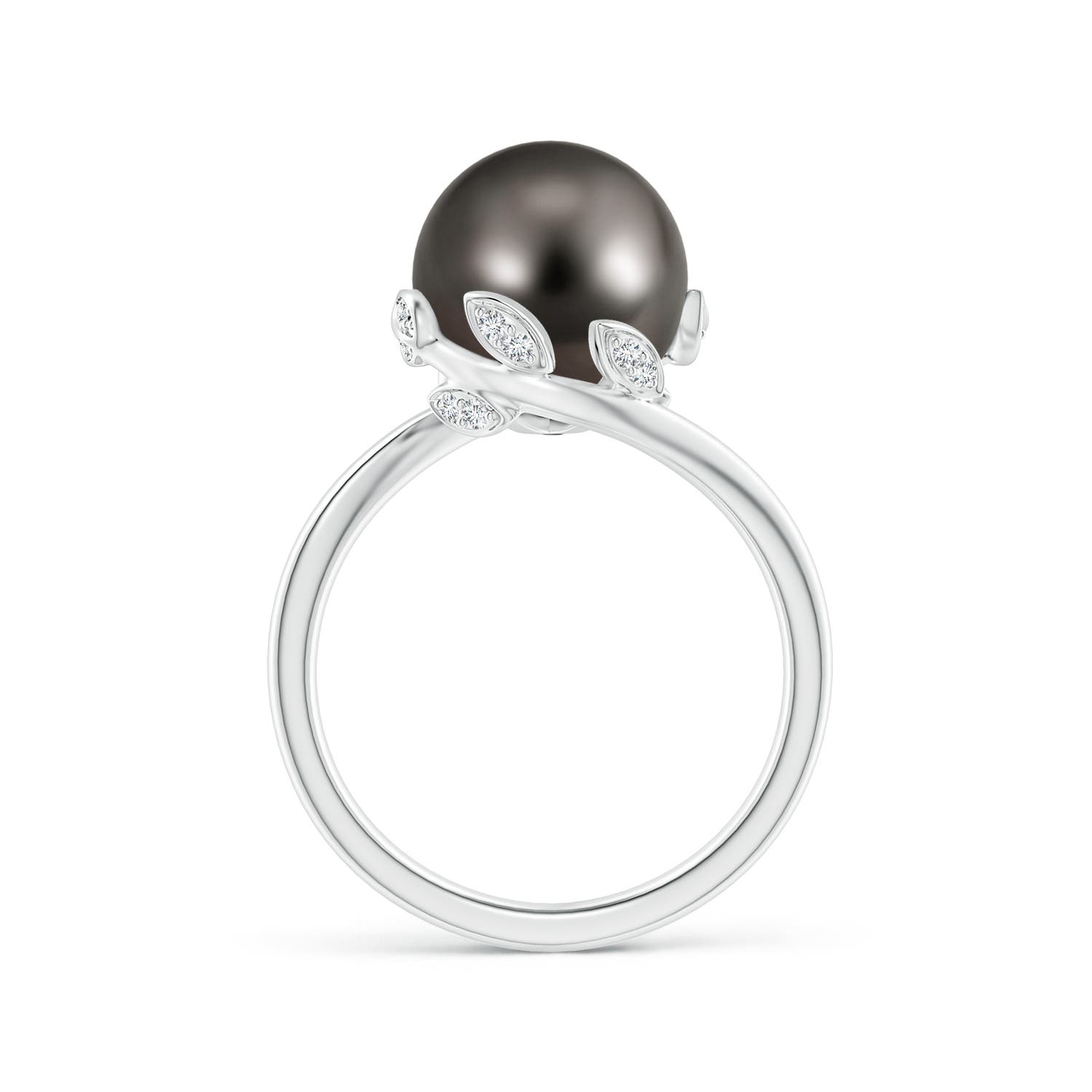 10mm AAA Tahitian Pearl Olive Leaf Bypass Ring in White Gold