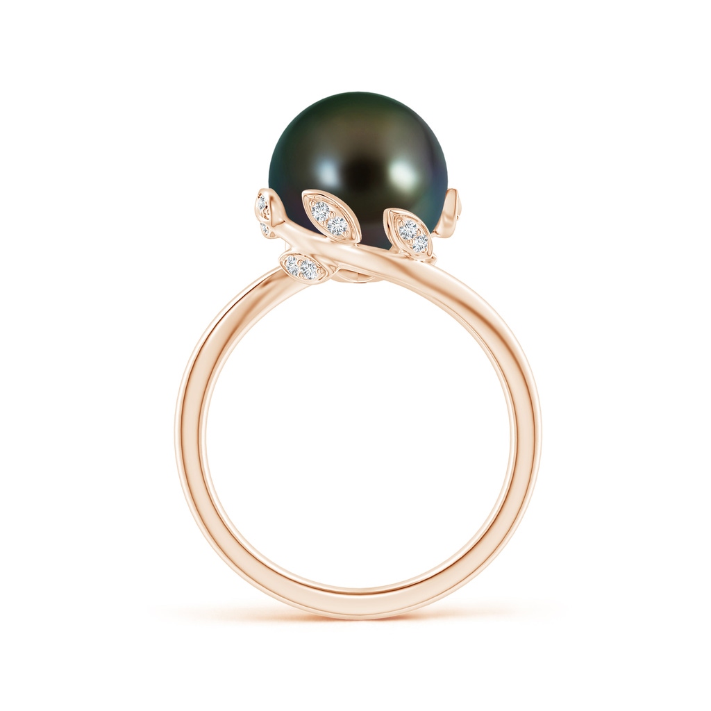 10mm AAAA Tahitian Pearl Olive Leaf Bypass Ring in Rose Gold Side 1