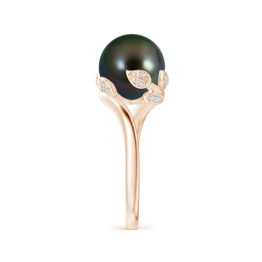 10mm AAAA Tahitian Pearl Olive Leaf Bypass Ring in Rose Gold Side 2