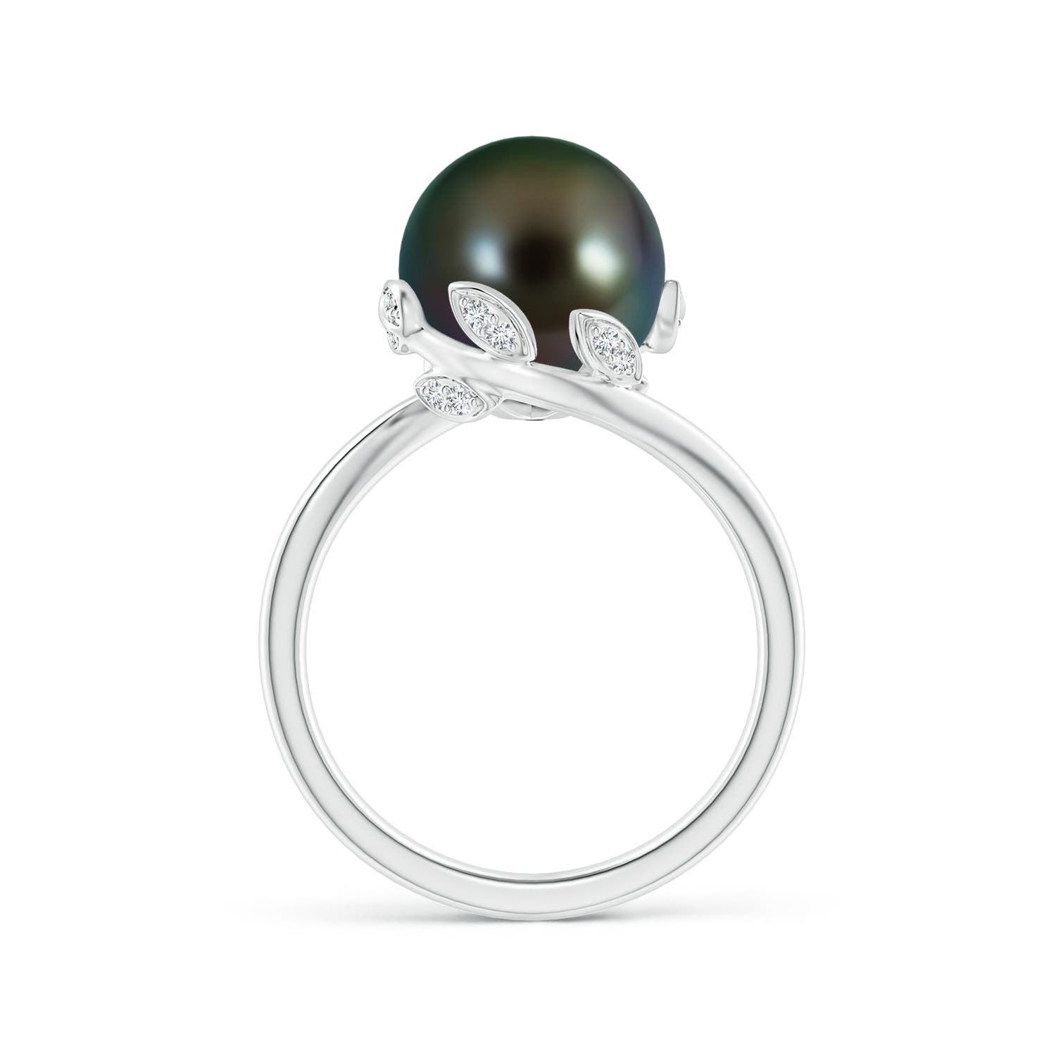 10mm AAAA Tahitian Pearl Olive Leaf Bypass Ring in White Gold