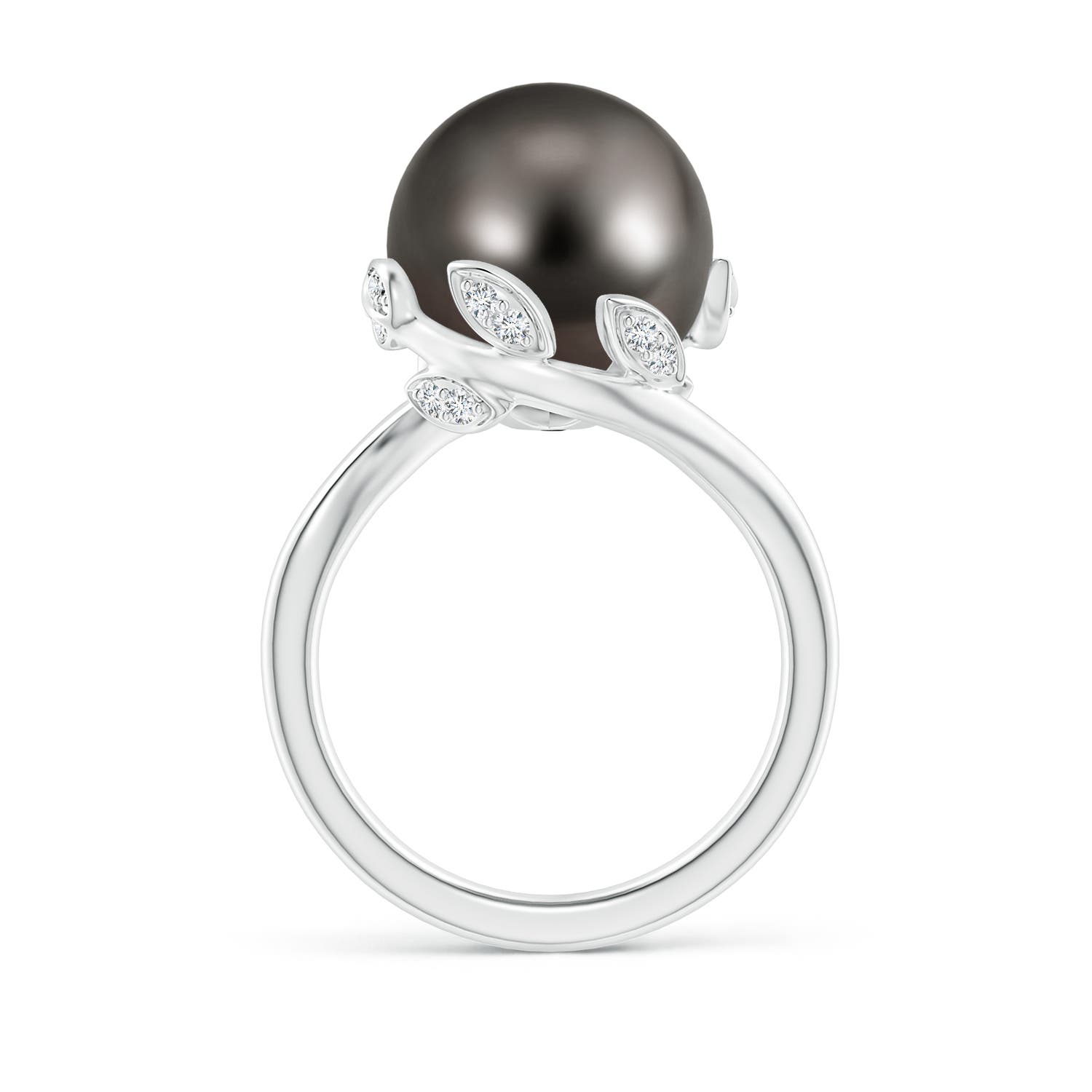 12mm AAA Tahitian Pearl Olive Leaf Bypass Ring in White Gold