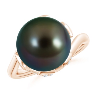 12mm AAAA Tahitian Pearl Olive Leaf Bypass Ring in Rose Gold