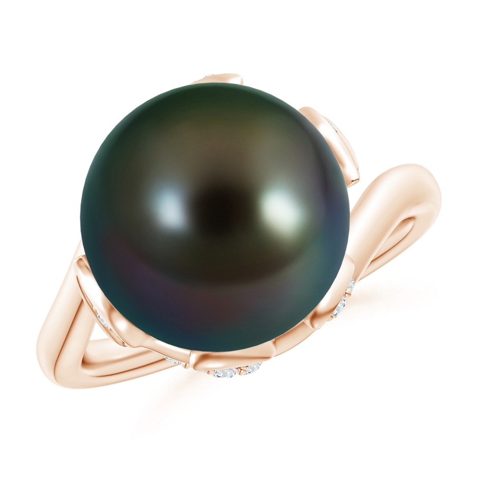12mm AAAA Tahitian Pearl Olive Leaf Bypass Ring in Rose Gold 