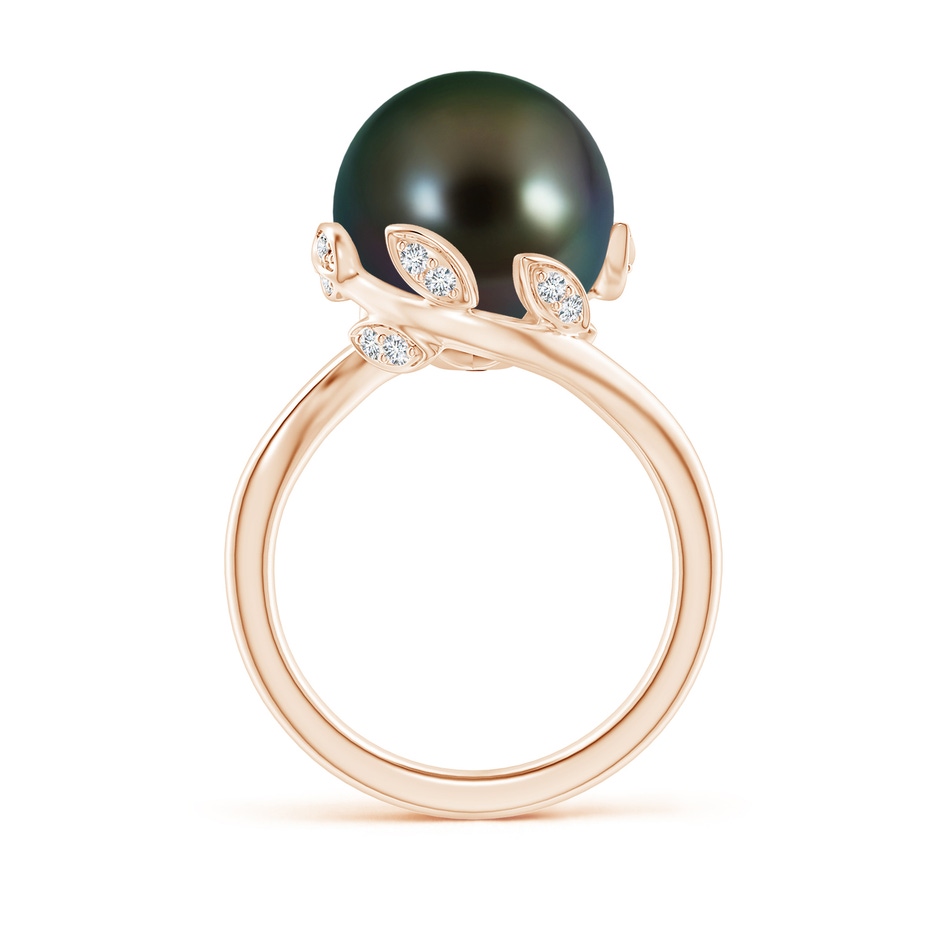 12mm AAAA Tahitian Pearl Olive Leaf Bypass Ring in Rose Gold side 1