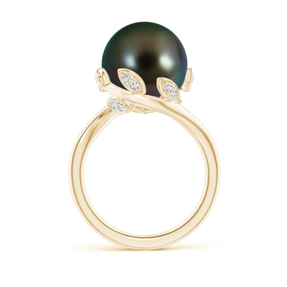 12mm AAAA Tahitian Pearl Olive Leaf Bypass Ring in Yellow Gold side 1
