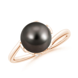 8mm AAA Tahitian Pearl Olive Leaf Bypass Ring in Rose Gold