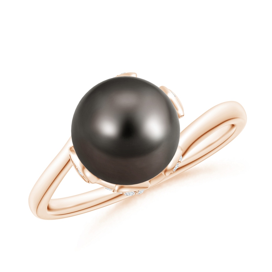 8mm AAA Tahitian Pearl Olive Leaf Bypass Ring in Rose Gold 