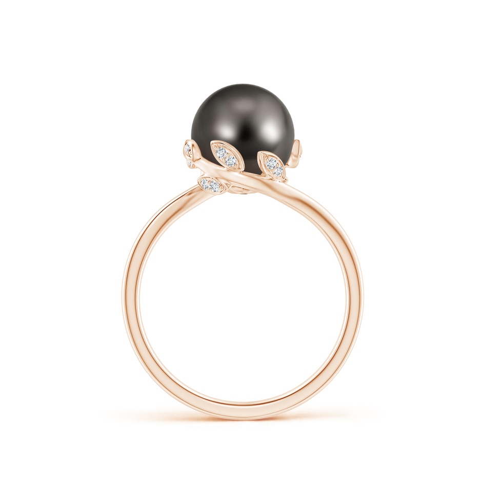 8mm AAA Tahitian Pearl Olive Leaf Bypass Ring in Rose Gold side 1