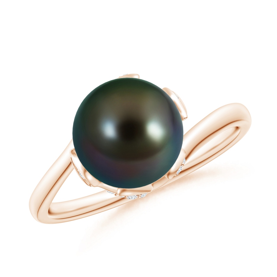 8mm AAAA Tahitian Pearl Olive Leaf Bypass Ring in Rose Gold 