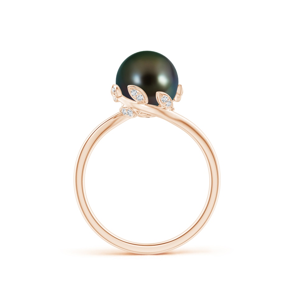 8mm AAAA Tahitian Pearl Olive Leaf Bypass Ring in Rose Gold side 1