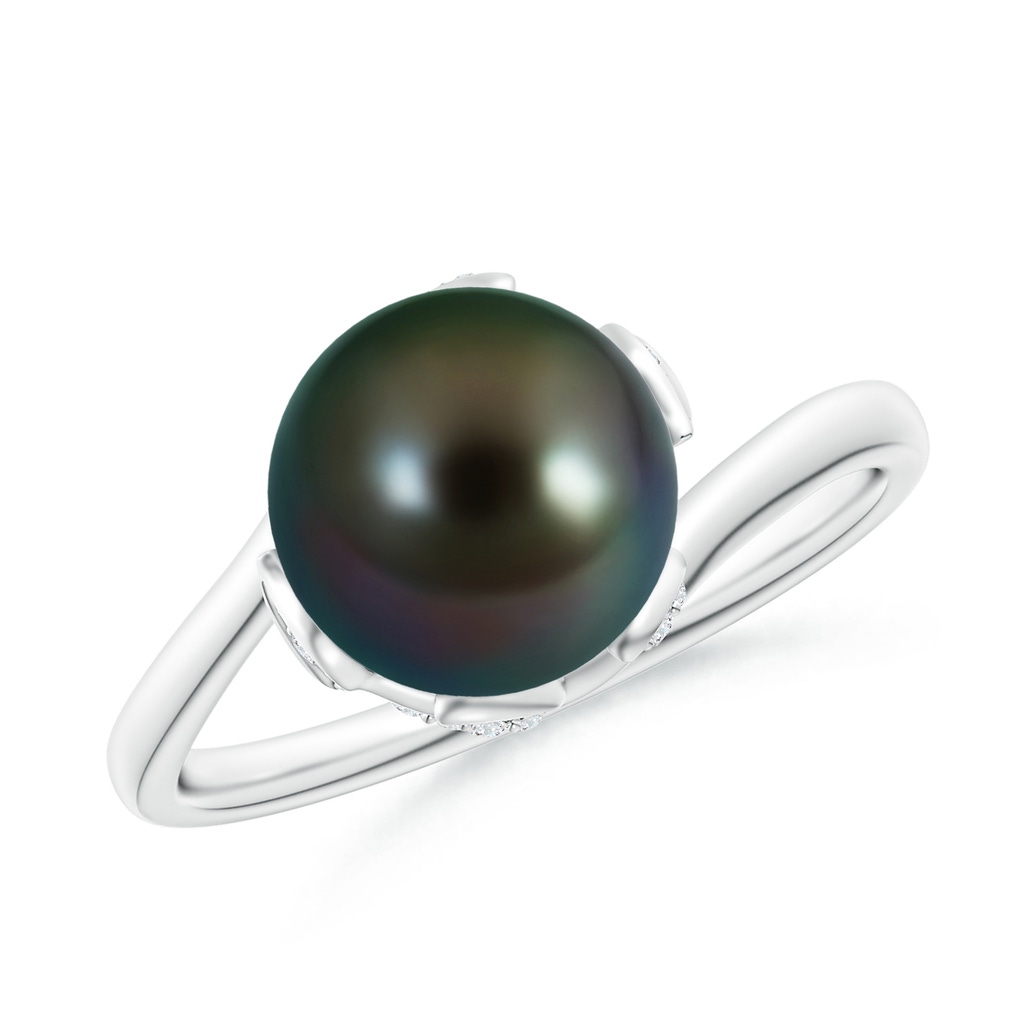 8mm AAAA Tahitian Pearl Olive Leaf Bypass Ring in White Gold